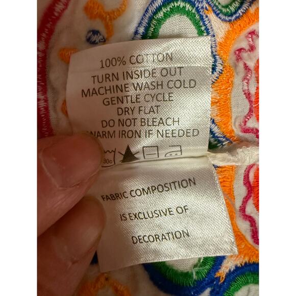 MudPie Embroidered Boho Dress Tassel Tie Peasant Style White Tunic M - Picture 8 of 11